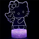 Hello Kitty 3D Luce notturna 3D Illusione Lampada per bambini Luce notturna Dimmerabile Touch Control Luminosità Luce per la decorazione ...