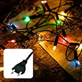 Hellum Catena luminosa colorate interni, catena di luci di Natale, corrente 230V, con 50 lampade colorate a forma tradizionale, 7,35m ...