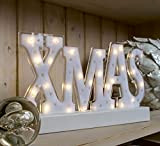 Hellum scritta LED"Xmas", 29 LED, bianco caldo, funzionamento a batteria (3x AA, non incluse), IP20 per interni, decorazione invernale, soggiorno, ...