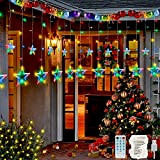 Hezbjiti 138 LED Tenda Stelle Luci Stelline, Finestra Fiabesca Luminosa Stelle Luci Natale con Funzione di Ritmo Musicale, Telecomando per ...