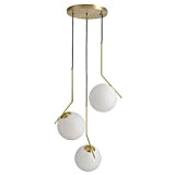 HJXDtech Lampada a sospensione moderna a sfera in vetro bianco, lampada da soffitto in metallo ottone, Lampadario da cucina per ...