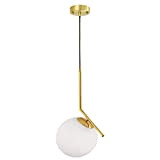 HJXDtech Lampada a sospensione moderna a sfera in vetro bianco, lampada da soffitto in metallo ottone, Lampadario da cucina per ...