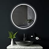 HOKO® Specchio da bagno rotondo, illuminato a LED 60cm rotondo, specchio da bagno con luce tutto intorno, classe energetica A+ ...