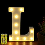 Honphier® - Lettere dell’alfabeto luminose con luci a LED, decorative, a batteria, per ricevimenti, feste, matrimoni, casa o bar (L)