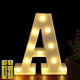 Honphier® - Lettere dell’alfabeto luminose con luci a LED, decorative, a batteria, per ricevimenti, feste, matrimoni, casa o bar (A)