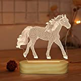 Idea regalo per gli amanti dei cavalli, illusione 3D, luce notturna a LED bianca calda, lampada da tavolo per bambini ...