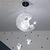 iDEGU Lampada a Sospensione LED Plafoniera Creativa Design Luna e Stelle Lampada da Soffitto Moderno con 5 Lampadine Lampadario per ...