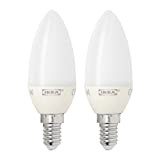 Ikea RYET - Set di 2 lampadine a LED a forma di candela, E14, 200 lm, colore: Bianco opale