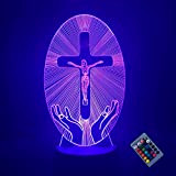 Illusione Ottica 3D Gesù croce Luce Notturna 16 Colori Mutevoli Telecomando USB Potere Toccare Cambiare Arredamento Lampada LED Lampada da ...