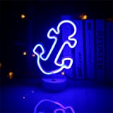 Insegna al neon a LED Insegna al neon a LED blu a forma di ancora, luci al neon alimentate tramite ...