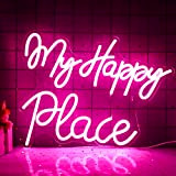 Insegna al neon My Happy Place, luce al neon con parole rosa per camera da letto, acrilico alimentato tramite USB ...