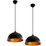 Jago® Lampada a Sospensione, Set da 2 - LED, Ø 30 cm, E27, Stile Vintage Industriale, Nero Dorato - Lampadario ...