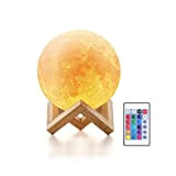 JANDEI - Lampada Luna LED 3D, 16 Colori RGB, Touch e Telecomando, Dimmerabile, Luce Notturna da 15 cm con Supporto ...