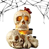 Jayehoze 2 PCS Luci del Teschio di Halloween, Decorazione per la casa della Statua del Cranio Umano Altamente realistica, Lampada ...