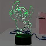 Jinlycoo Lilo and Stitch Lampada per camera da letto 3D Visual Cartoon LED Luce notturna 7 Colori USB Touch Telecomando ...