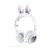 KE01 - Cuffie wireless con orecchie di coniglio, con estensione luminosa, per bambini, con cuffie Bluetooth e antirumore (bianco, taglia ...