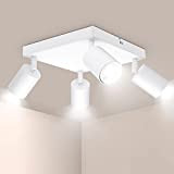 Ketom Lampada Faretti da Soffitto Orientabili, GU10 Faretti LED da Soffitto Bianco, Quadrato Moderna Plafoniera LED Faretti 4 Luce, Faretto ...