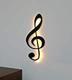 kh Teile Musica Note chiave di violino, decorazione da parete in legno, con luce LED, 60 cm, nero