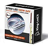 Kingled - Striscia Led 5 Metri Serie Premium, Strip Led 24V 130W 14.500 Lumen Alta Luminosità Luce Fredda 6000K Larghezza ...