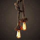 KJLARS Vintage Retro altezza lampada a sospensione di corda di canapa regolabile lampada a sospensione in stile rustico lampadine corda ...