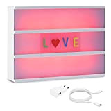 kwmobile insegna luminosa cinema lampada LED decorativa - light box formato A4 7 colori 126 lettere colorate - trasformatore USB ...
