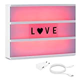 kwmobile insegna luminosa cinema lampada LED decorativa - light box formato A4 7 colori 126 lettere nere - trasformatore USB ...