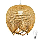 Lampada a sospensione in bambù con tessitura creativa Lampada da soffitto in bambù con paralume in bambù per sala da ...