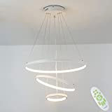 Lampada a sospensione moderna a LED da 60 W, dimmerabile, con telecomando, creatività a 3 anelli, in metallo, acrilico, per ...