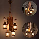 Lampada a sospensione vintage industriale lampadario rustica in legno Metallo e vetro Creative E27 Portalampada lampadario regolabile in altezza 4 ...