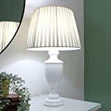 Lampada Classica da tavolo h.60 cm in legno bianco Shabby Chic con paralume plissettato - Ginevra - Salotto, Camera da ...
