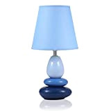 Lampada da comodino "Anna" (blu scuro) lampada da tavolo in ceramica con paralume in tessuto, adatta a LED, E14, bianco, ...