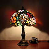 Lampada da comodino con lampada da tavolo in stile Tiffany in vetro decorato a mano da 12 pollici