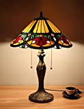 Lampada da comodino con lampada da tavolo in vetro colorato a magnolia rossa di lusso vintage 16 pollici