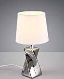lampada da comodino design moderna abat jour lumetto ceramica cromo argento lucido paralume tessuto per camera da letto e27 led