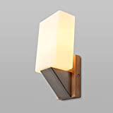 Lampada da comodino per camera da letto in legno moderno rivestimento in vetro, lampada da parete Geometric Soggiorno, luci semplici ...