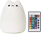 Lampada da notte multicolore per bambini, con telecomando, in silicone, a LED, a forma di gatto, bianco caldo, 12 colori ...