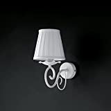Lampada da parete applique in ferro battuto bianco shabby chic con paralume 1 luce bon-219