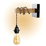 Lampada da parete vintage con cavo per lampada attacco E27, in acciaio e legno, per cucina, camera da letto, colore ...