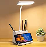 Lampada da scrivania a LED con portapenne e telefono, luce di lettura per libri ricaricabile USB, lampada da studio per ...