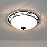 Lampada da soffitto Athen tonda stile rustico vetro bianco nero opaco design alabastro 3xE27 D:47cm ideale per soggiorno, sala da ...