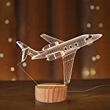 Lampada da tavolo 3D a luce notturna per aeroplano, lampada da tavolo in legno dai colori caldi e morbidi per ...