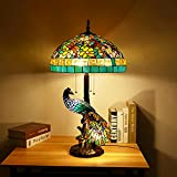Lampada da Tavolo in Stile Pavone Tiffany Lampada da Tavolo in Vetro colorato con Libellula Lampada da Comodino Vintage Mediterranea ...