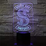 Lampada di illusione 3D Led Night Light Riverdale Snake Logo Badges Serpenti 16 Colore Touch Telecomando Luce d'umore