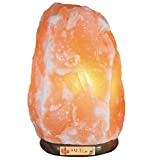 Lampada di roccia di sale naturale Himalaiana, su base lignea. Altezza 31cm, peso 9-12kg