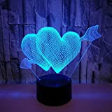 Lampada illusione 3D Luce notturna a LED Arrow Pierce Heart Double Heart Lampada da tavolo Scrivania Decorazione camera da letto ...