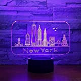 Lampada per illusione ottica 3D New York Architecture LED Night Light Toy 16 Lampada da tavolo USB che cambia colore ...