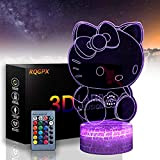 Lampada visiva 3D Hello Kitty D Night Light per i ragazzi 16 colori che cambiano con Smart Touch e telecomando ...