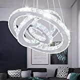 Lampadario a LED moderno a 3 anelli regolabile in acciaio inox, lampadario per camera da letto, soggiorno (bianco freddo)