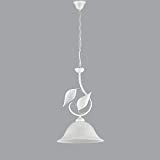 Lampadario in ferro battuto bianco e argento shabby chic con vetro sospensione 1 luce, lampadario camera da letto, lampadario per ...