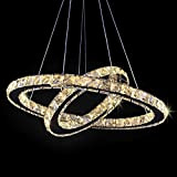 Lampadario moderno in cristallo a LED 19,7 x 11,8 pollici Lampada da soffitto a sospensione 2 anelli Regolabili in acciaio ...